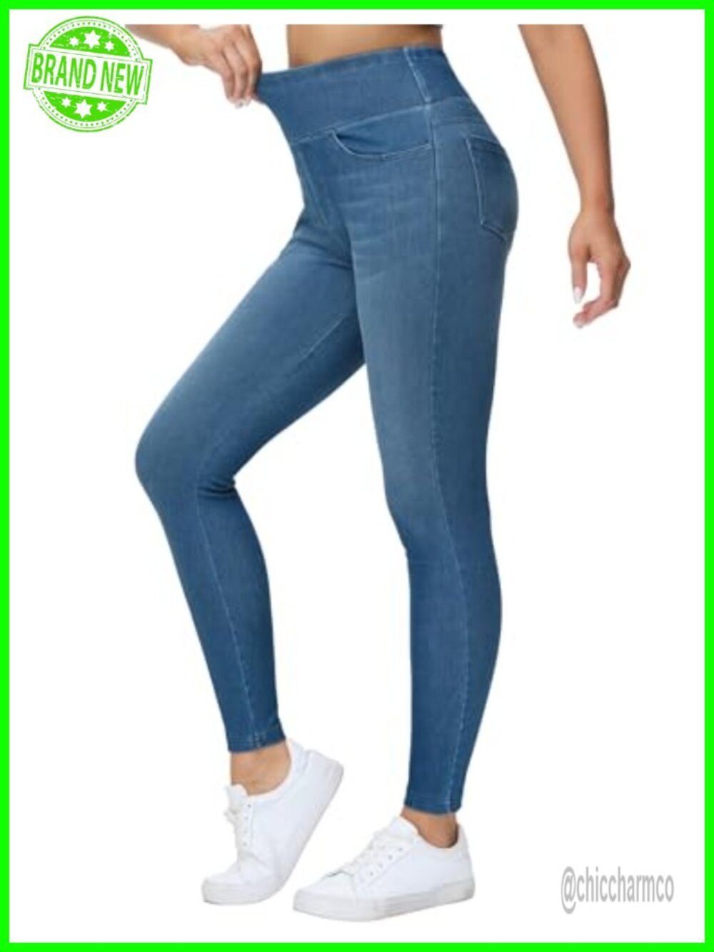 High Waisted Pull On Jeggings Stretchy Skinny Leggings Tummy Control